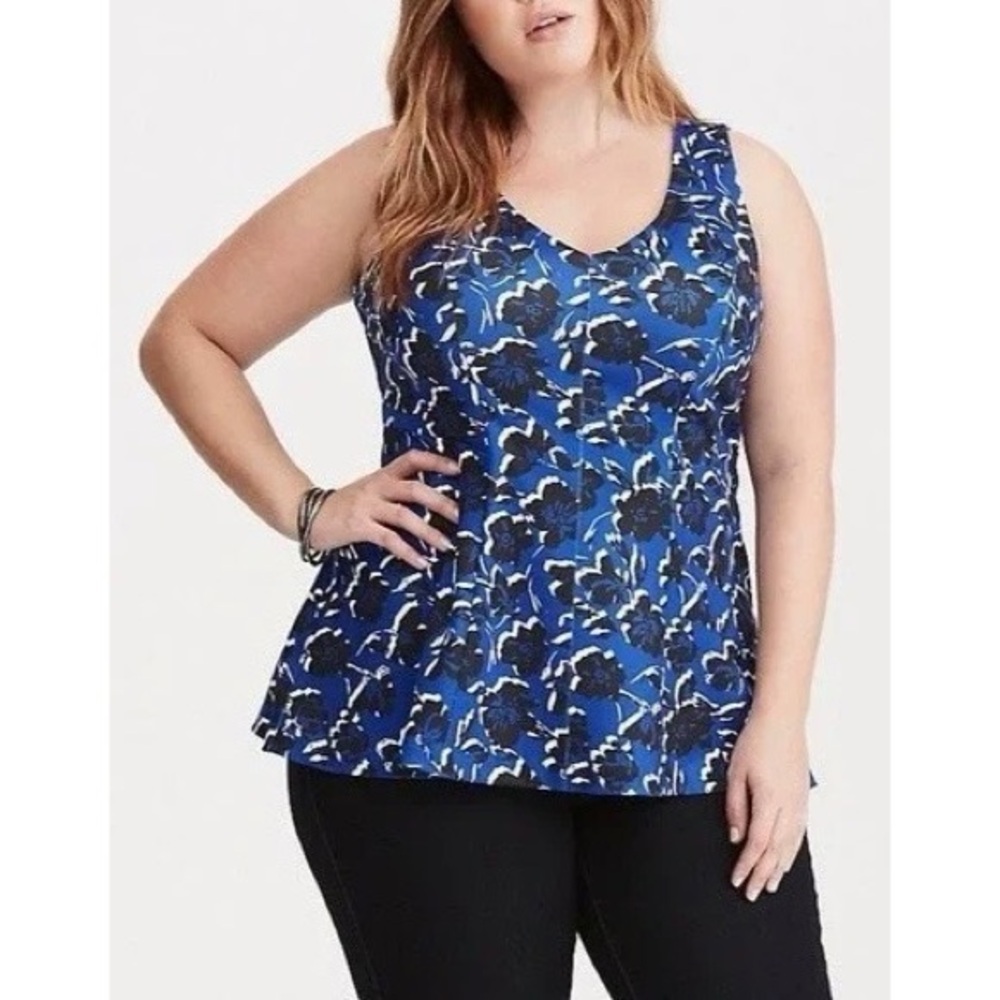 Torrid Blue Floral Sleeveless Peplum Top Size 2 2X NEW